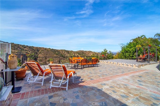 view of patio with a mountain view