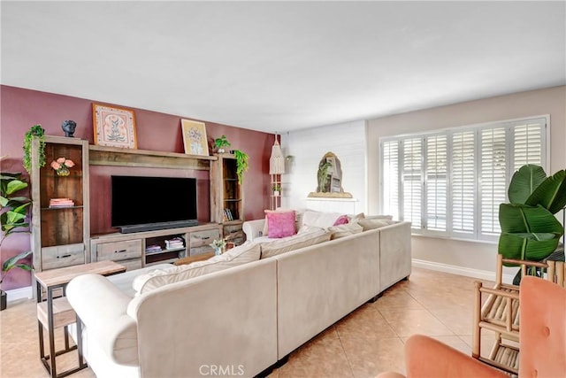 living room featuring light tile patterned flooring