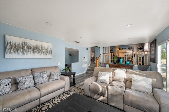 living room with hardwood / wood-style flooring