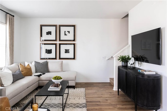 living room with hardwood / wood-style flooring