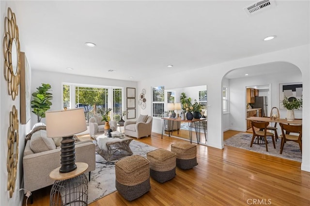 living room featuring light wood-type flooring