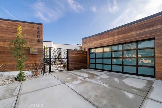 exterior space with a garage