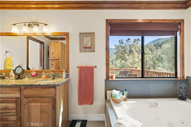 bathroom featuring vanity and a whirlpool tub