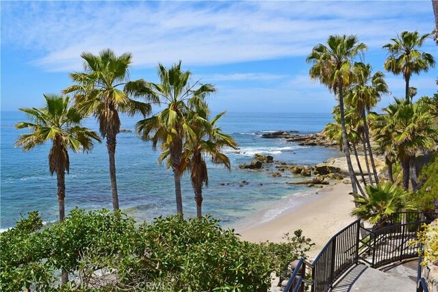 view of water feature with a view of the beach