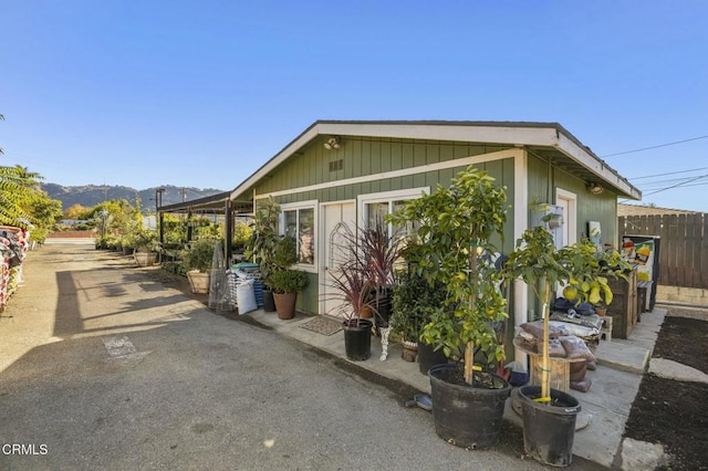 view of front of house with a mountain view