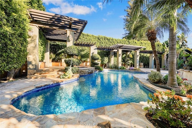 view of swimming pool featuring a pergola