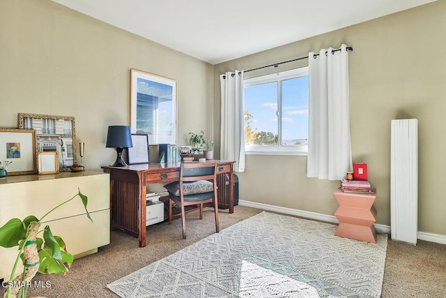 view of carpeted home office