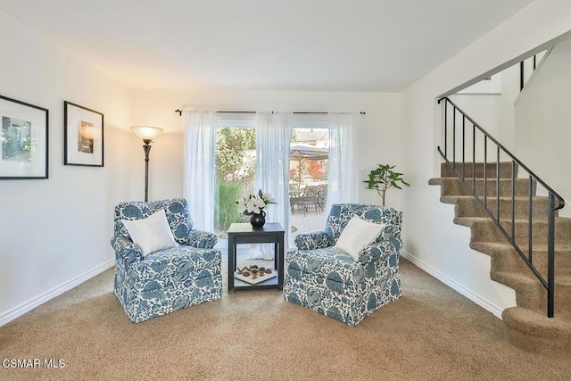 living area featuring carpet floors