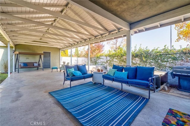 view of patio featuring area for grilling and an outdoor hangout area