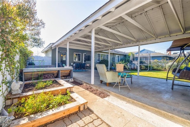 view of patio / terrace with a trampoline