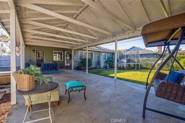 view of patio featuring outdoor lounge area and a trampoline