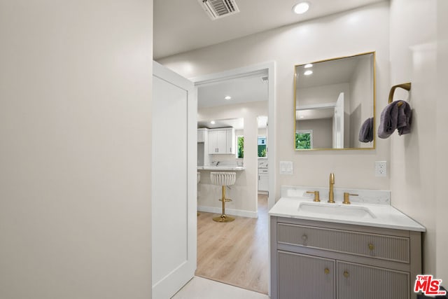 bathroom with wood-type flooring and sink