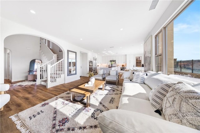 living room with a healthy amount of sunlight and wood-type flooring