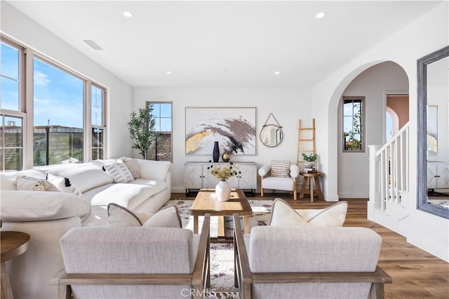 living room with hardwood / wood-style flooring