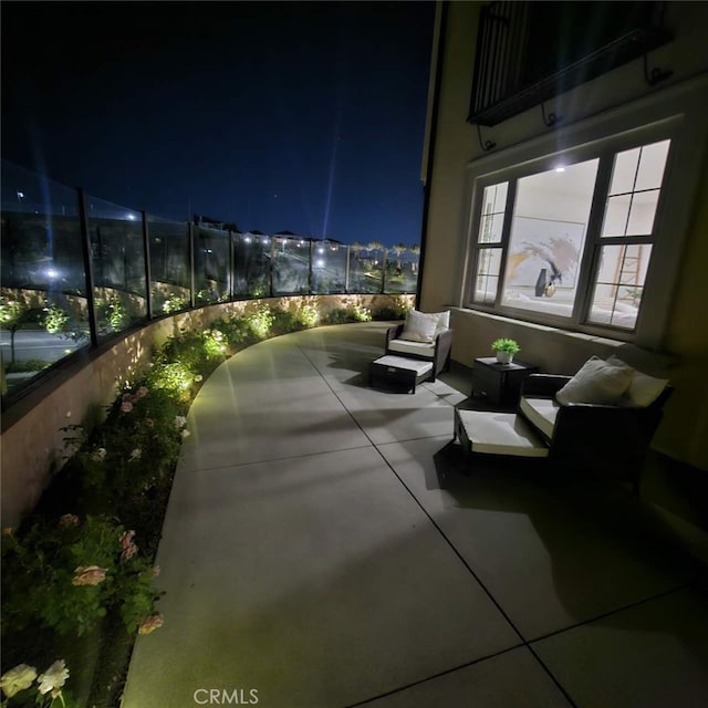 view of patio at night