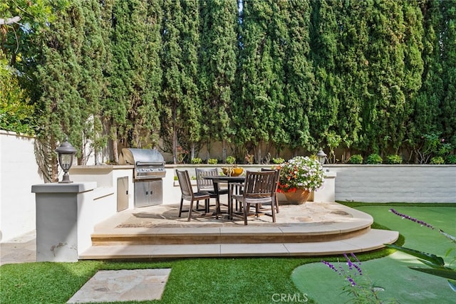 view of patio with exterior kitchen and grilling area