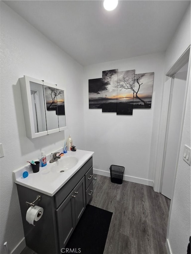 bathroom featuring vanity and wood-type flooring