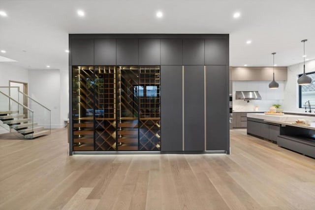 wine cellar featuring light hardwood / wood-style floors