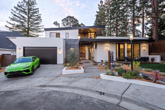 contemporary home with a garage