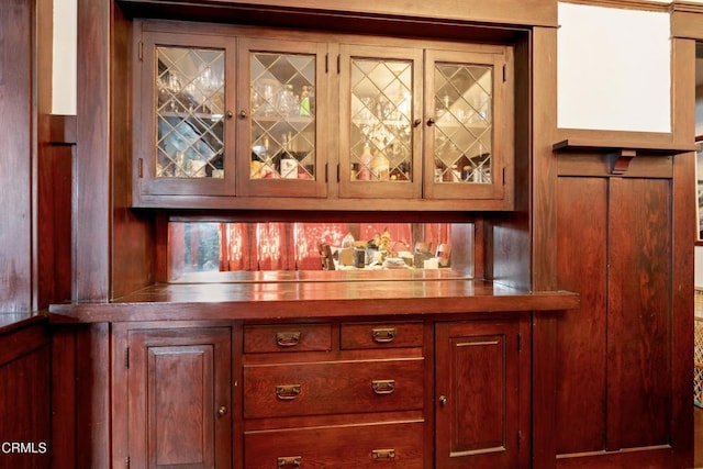 bar with butcher block counters