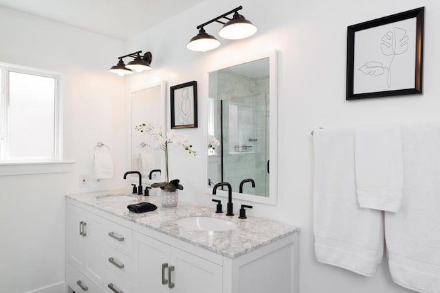 bathroom featuring vanity and walk in shower