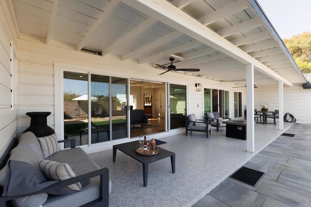 view of patio with an outdoor hangout area and ceiling fan