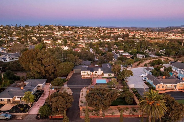 view of aerial view at dusk