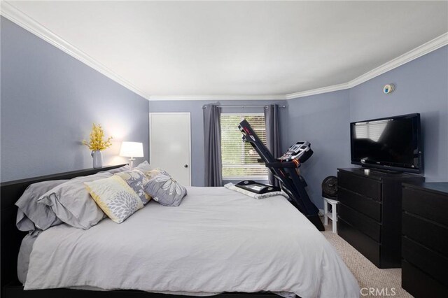 bedroom with carpet and ornamental molding