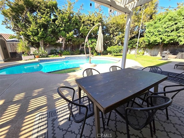 view of swimming pool featuring a patio area