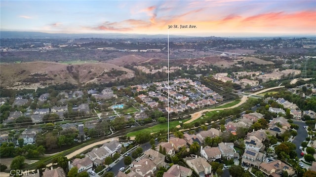 view of aerial view at dusk