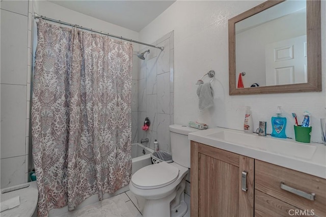 full bathroom with vanity, toilet, and shower / bath combo