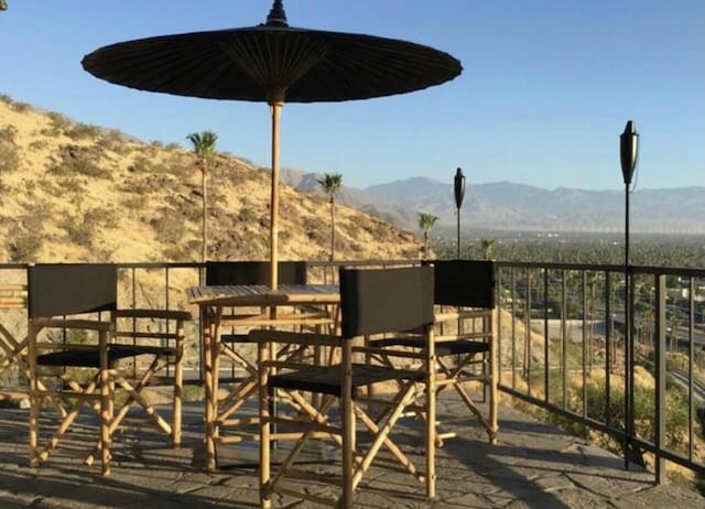 balcony featuring a mountain view