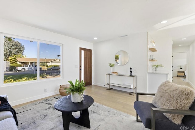 living room featuring light wood-type flooring