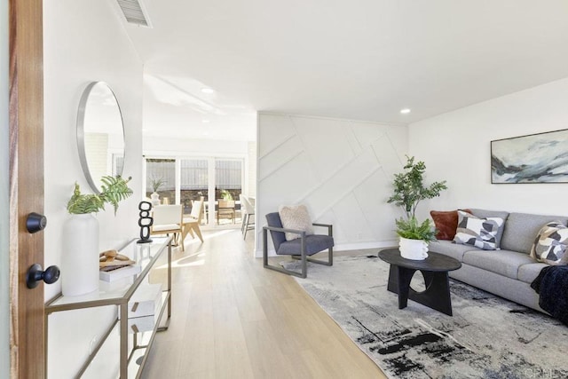 living room with light wood-type flooring