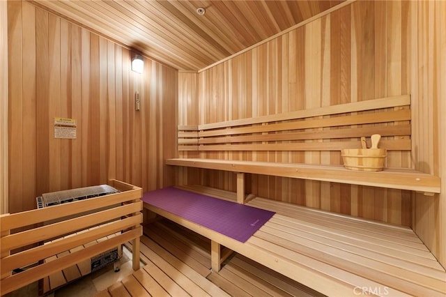 view of sauna with wood-type flooring