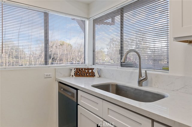 kitchen featuring stainless steel dishwasher, a sink, and plenty of natural light