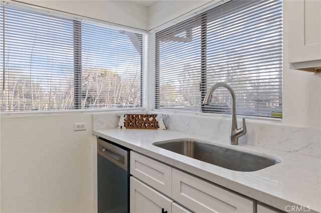 81 Smokestone Unit 12, Irvine, CA 92614 - kitchen with dishwasher, a sink, white cabinets, and plenty of natural light
