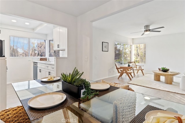 81 Smokestone Unit 12, Irvine, CA 92614 - dining space with a ceiling fan, baseboards, and recessed lighting