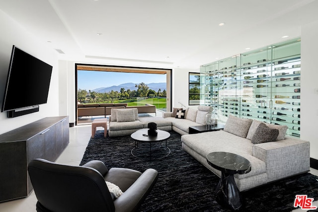 living room with a mountain view