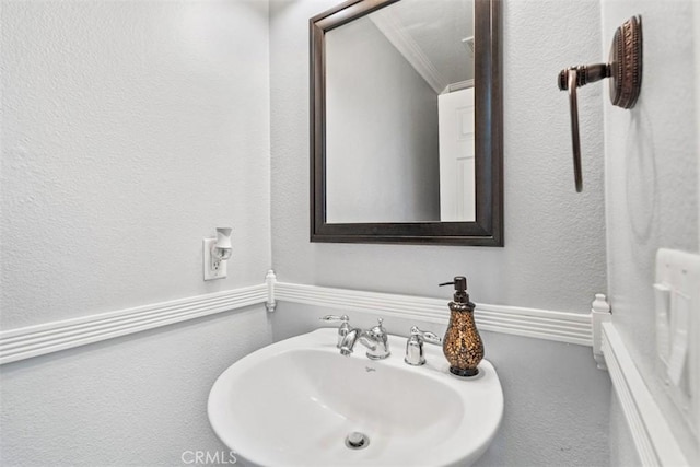 13559 Mashona Ave, Chino, CA 91710 - bathroom with a sink, crown molding, and a textured wall