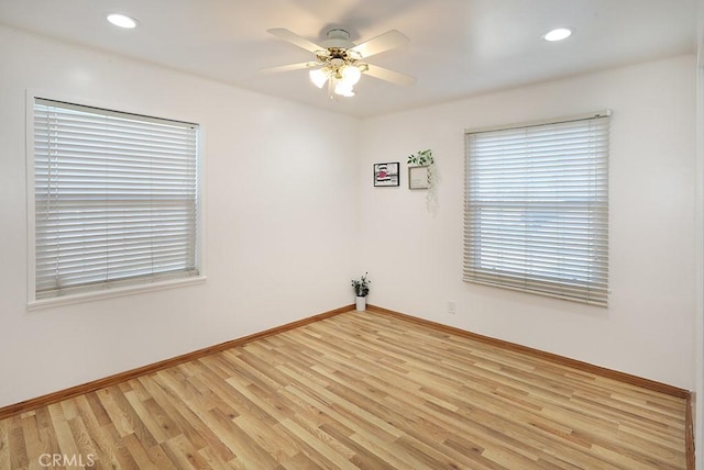 8121 San Mateo Cir, Buena Park, CA 90620 - empty room featuring ceiling fan, light wood finished floors, baseboards, and recessed lighting