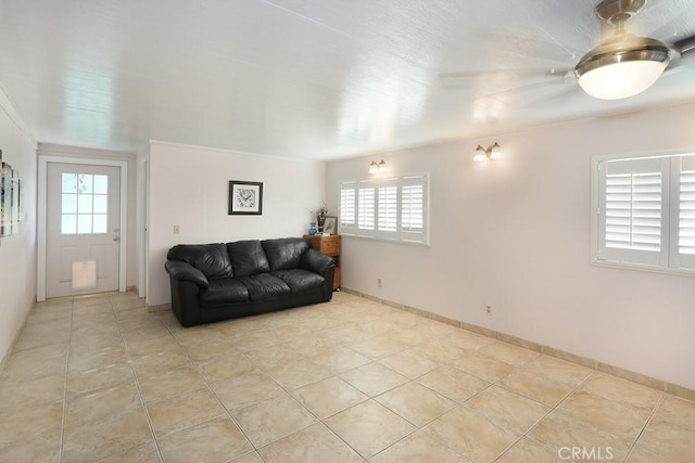 8121 San Mateo Cir, Buena Park, CA 90620 - living room with a healthy amount of sunlight, light tile patterned floors, and ornamental molding