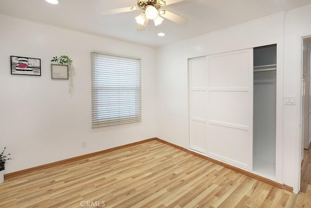 8121 San Mateo Cir, Buena Park, CA 90620 - unfurnished bedroom with ceiling fan, light wood-type flooring, and a closet