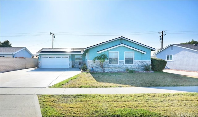 8121 San Mateo Cir, Buena Park, CA 90620 - single story home featuring a front lawn, a garage, and solar panels