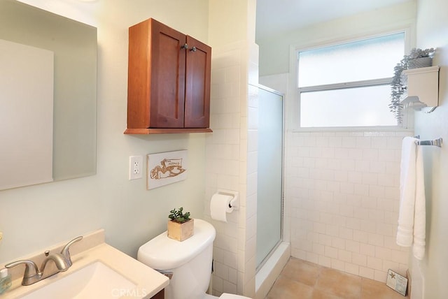 8121 San Mateo Cir, Buena Park, CA 90620 - full bathroom featuring toilet, a shower stall, vanity, and tile patterned flooring