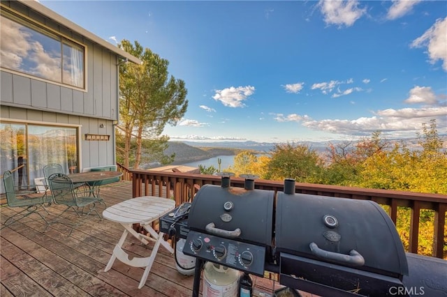 deck with a mountain view