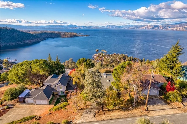 aerial view with a water and mountain view