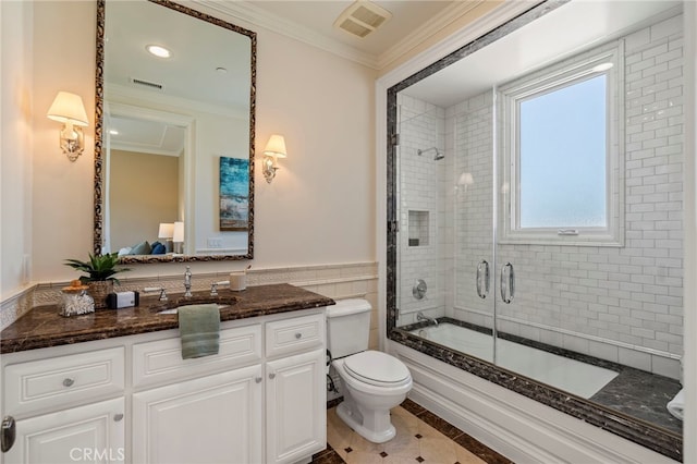 7 Shoreview, Newport Coast, CA 92657 - full bath featuring shower / bath combination with glass door, vanity, and crown molding