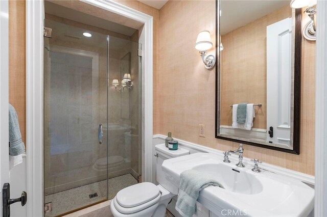 7 Shoreview, Newport Coast, CA 92657 - full bathroom featuring a shower stall and wallpapered walls