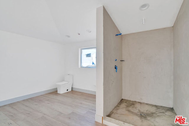 bathroom with hardwood / wood-style floors and toilet